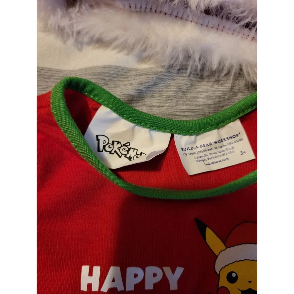 Build-A-Bear Pokémon Pikachu Happy Holidays Shirt & Santa Hat Christmas